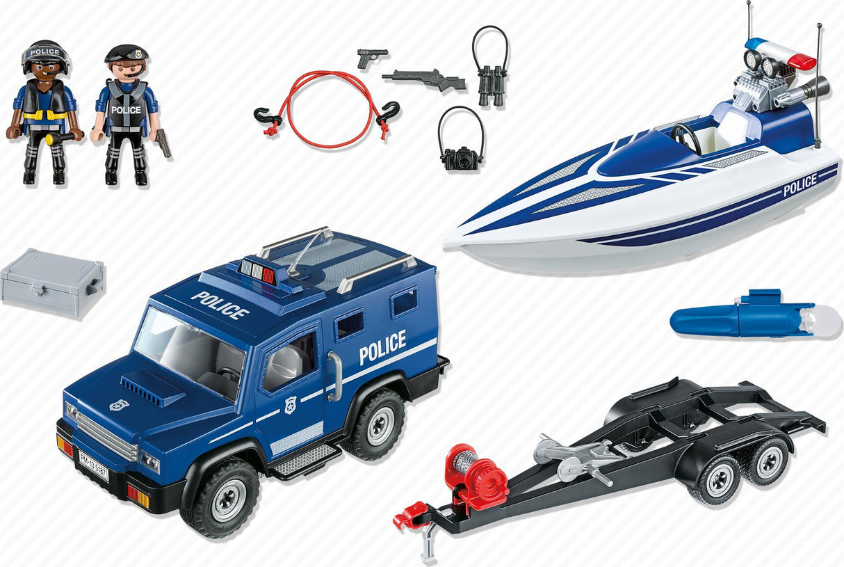Playmobil Police Truck With Speedboat