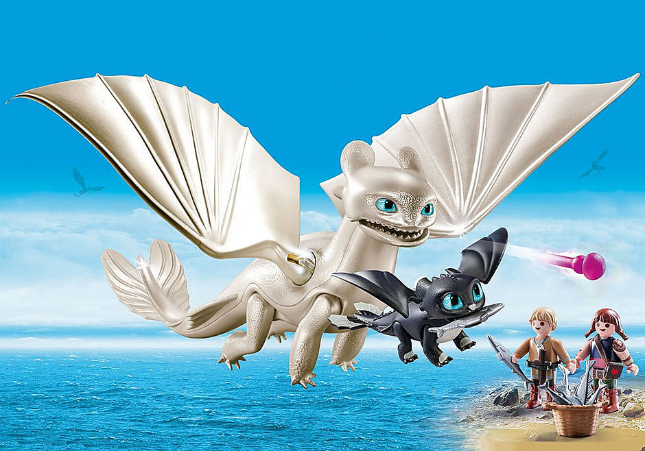 Light Fury and Baby Dragon with Kids