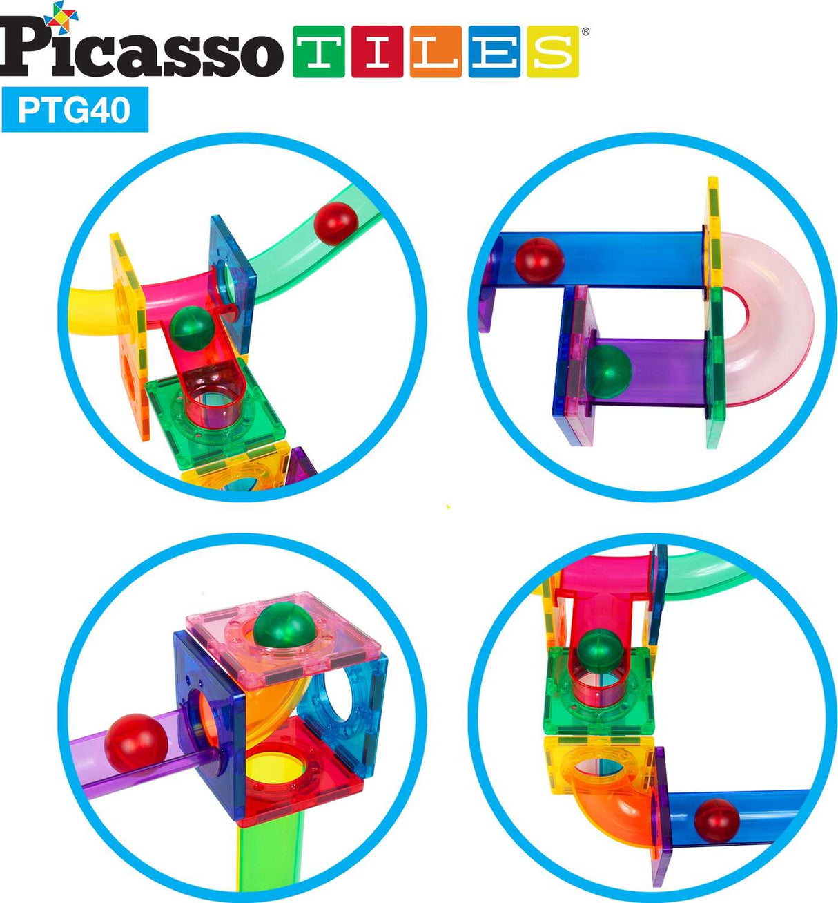 PicassoTiles 40pc Marble Run Building Blocks PTG40
