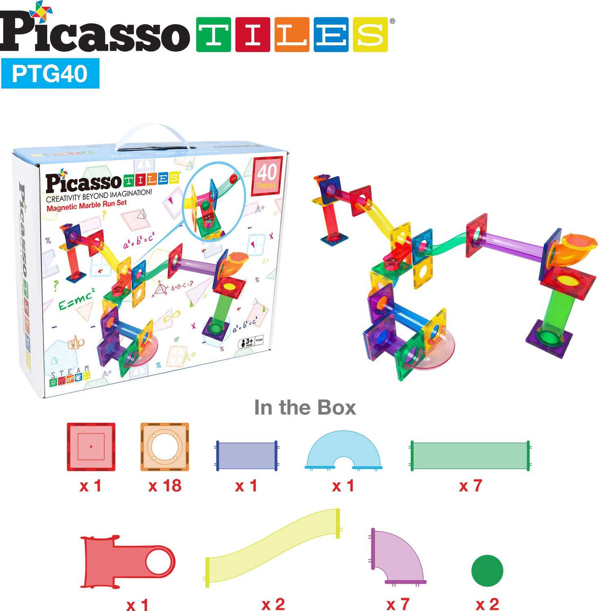 PicassoTiles 40pc Marble Run Building Blocks PTG40