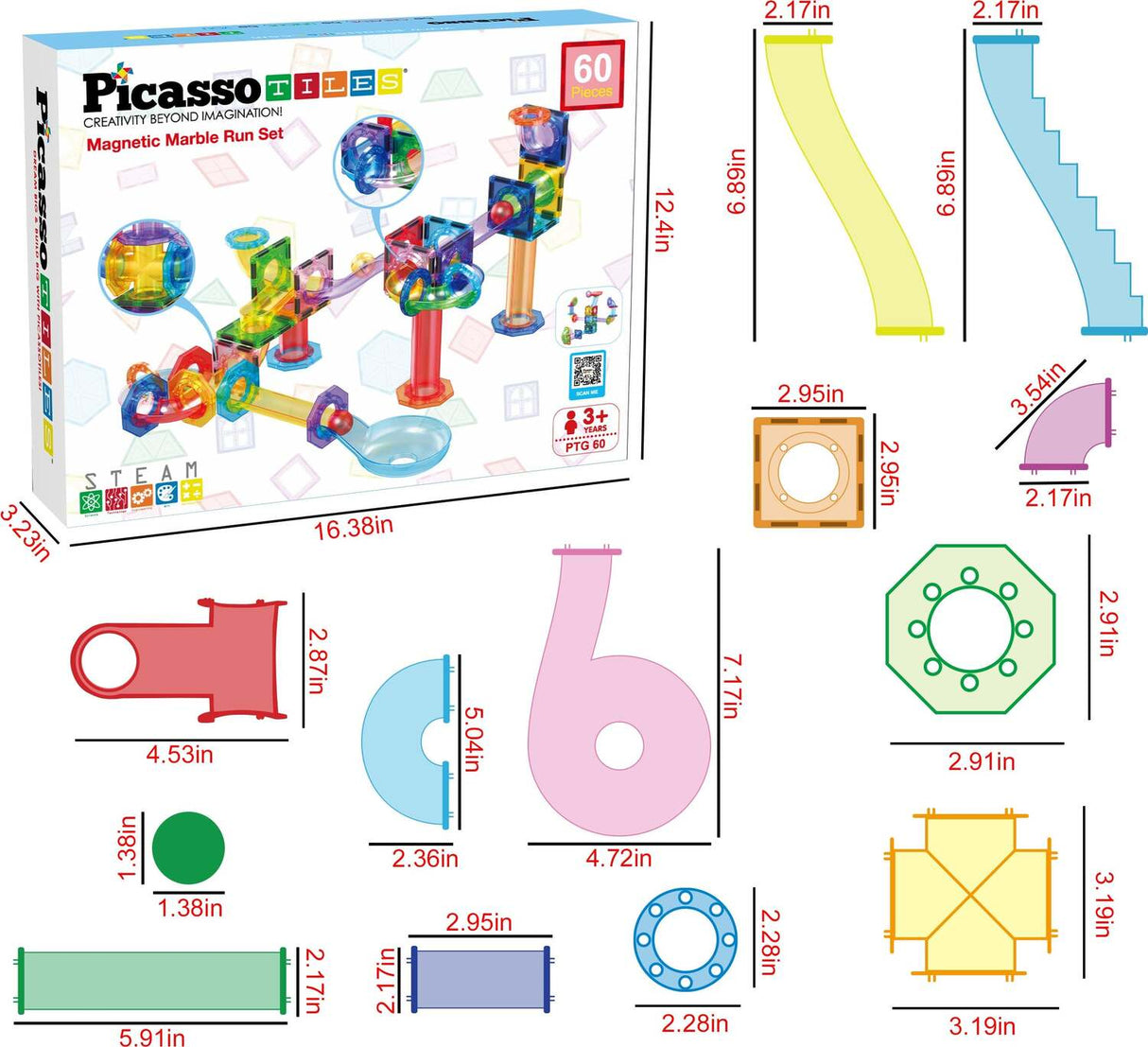 PicassoTiles 60pc Marble Run