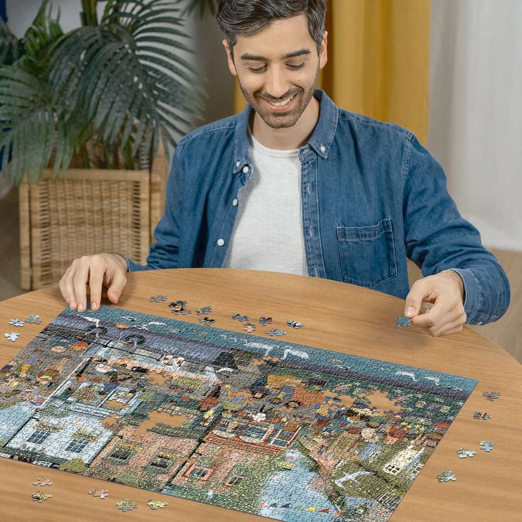 Jigsaw Puzzle Riverside Town 1000pc - 1000 Pieces Puzzle