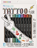 Metallic Tattoo Flair 10 Tattoo Markers + 12 Stencils