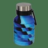 Blue and Black Tie Dye Silicone Collapsible Water Bottle