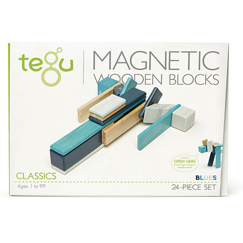 Tegu Magnetic Wooden Blocks Blues 24 pc set
