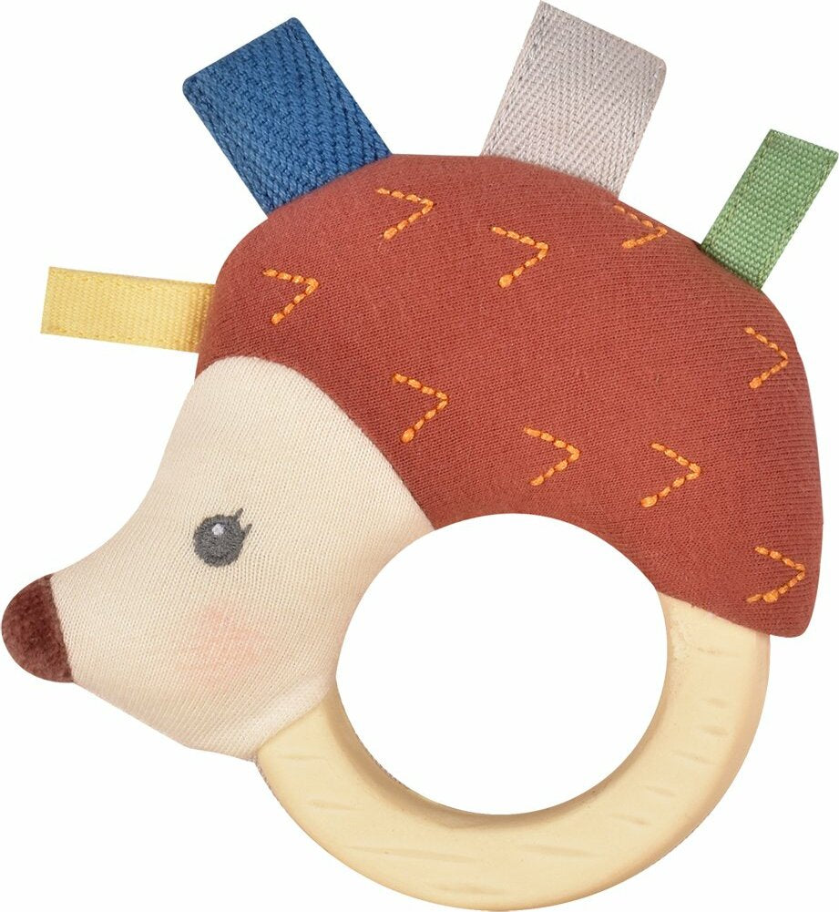 Ethan The Hedgehog Plush Rattle With  Natural Rubber Teether