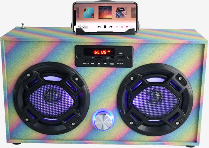 Bluetooth FM Radio W LED Speakers Rainbow Glitter Boombox