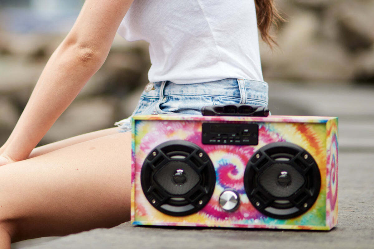 Bluetooth FM Radio W LED Speakers TYE DYE Boombox