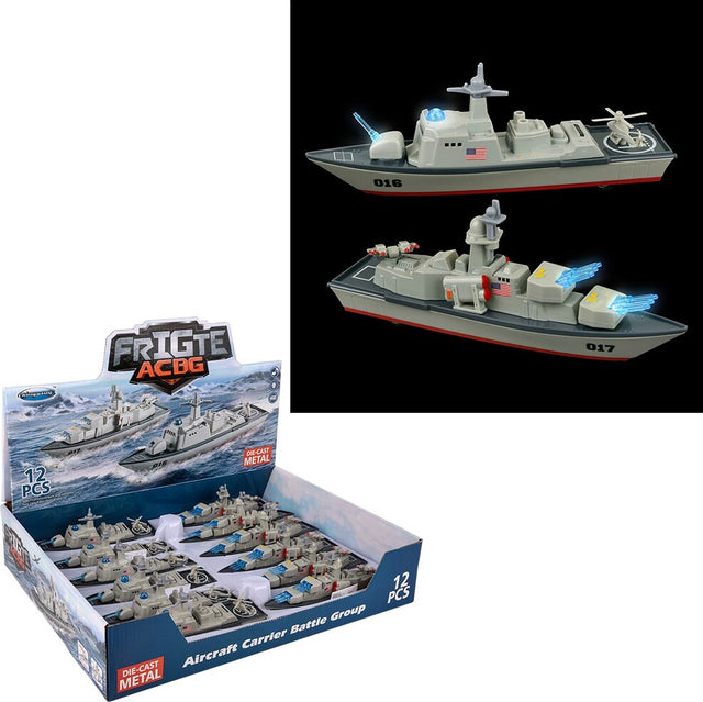 7.25" Diecast Pull Back Frigate with Light and Sound
